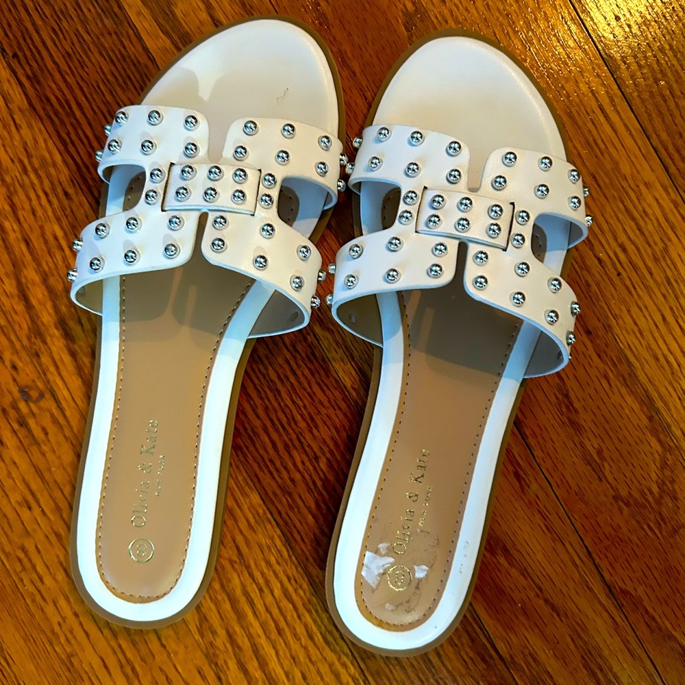 Olivia & Kate White Studded Sandals
